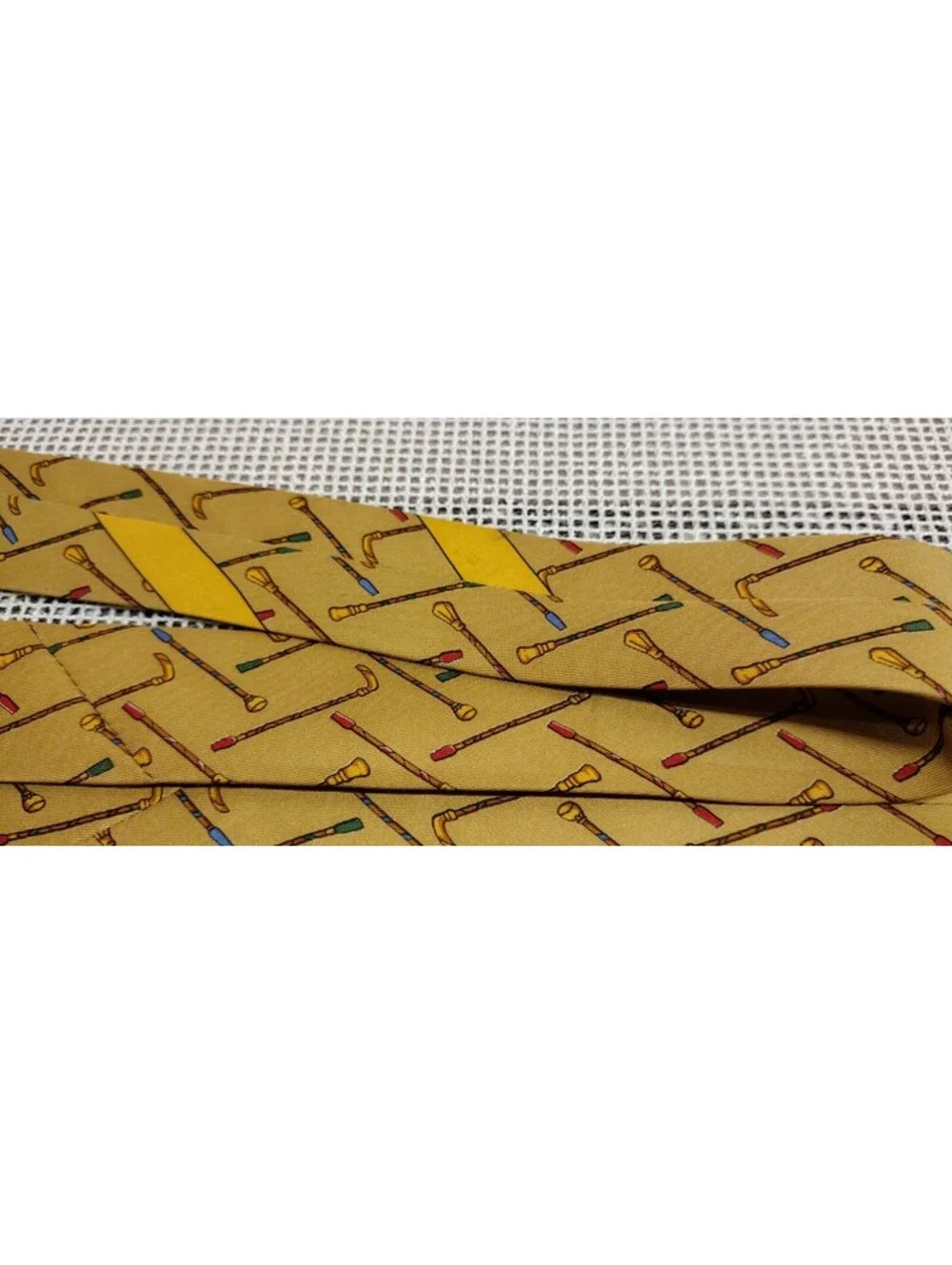 Vintage Salvatore Ferragamo Bronze Silk Tie Canes 1990s SAKS 5th AVENUE New Tag